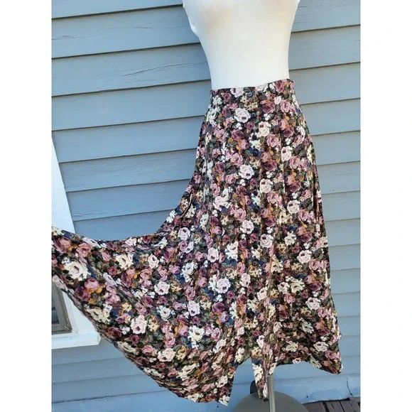 Express Vintage Floral Maxi Skirt Button Front High Waist Rayon Size M - Picture 2 of 7